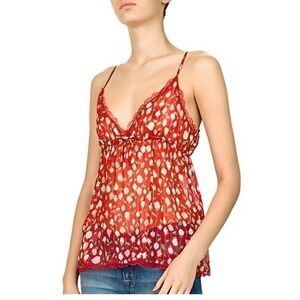 The Kooples Red Lace Trim Floral Camisole Top Women's 3 Large NWT